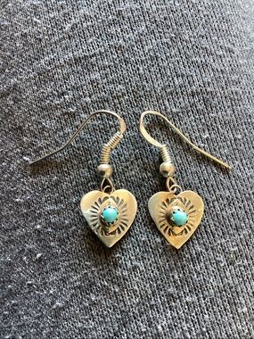 #2 Earrings Native American made Hearts Sterling Silver Natural Turquoise unworn